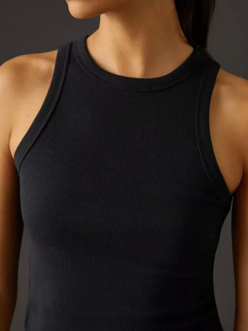 Anthropologie Maeve Blair Crop Racerback Tank XS Black Ribbed Cotton